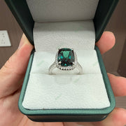 Classic Cushion Cut Lab-Grown Alexandrite Halo Ring | 3.74ct Shimmering Pavé Band Engagement Ring