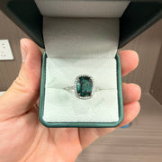 Classic Cushion Cut Lab-Grown Alexandrite Halo Ring | 3.74ct Shimmering Pavé Band Engagement Ring