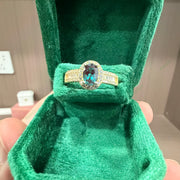 Classic Oval Lab-Grown Alexandrite Double Pavé Ring | 1.0ct Diamond Halo Split Band Engagement Ring