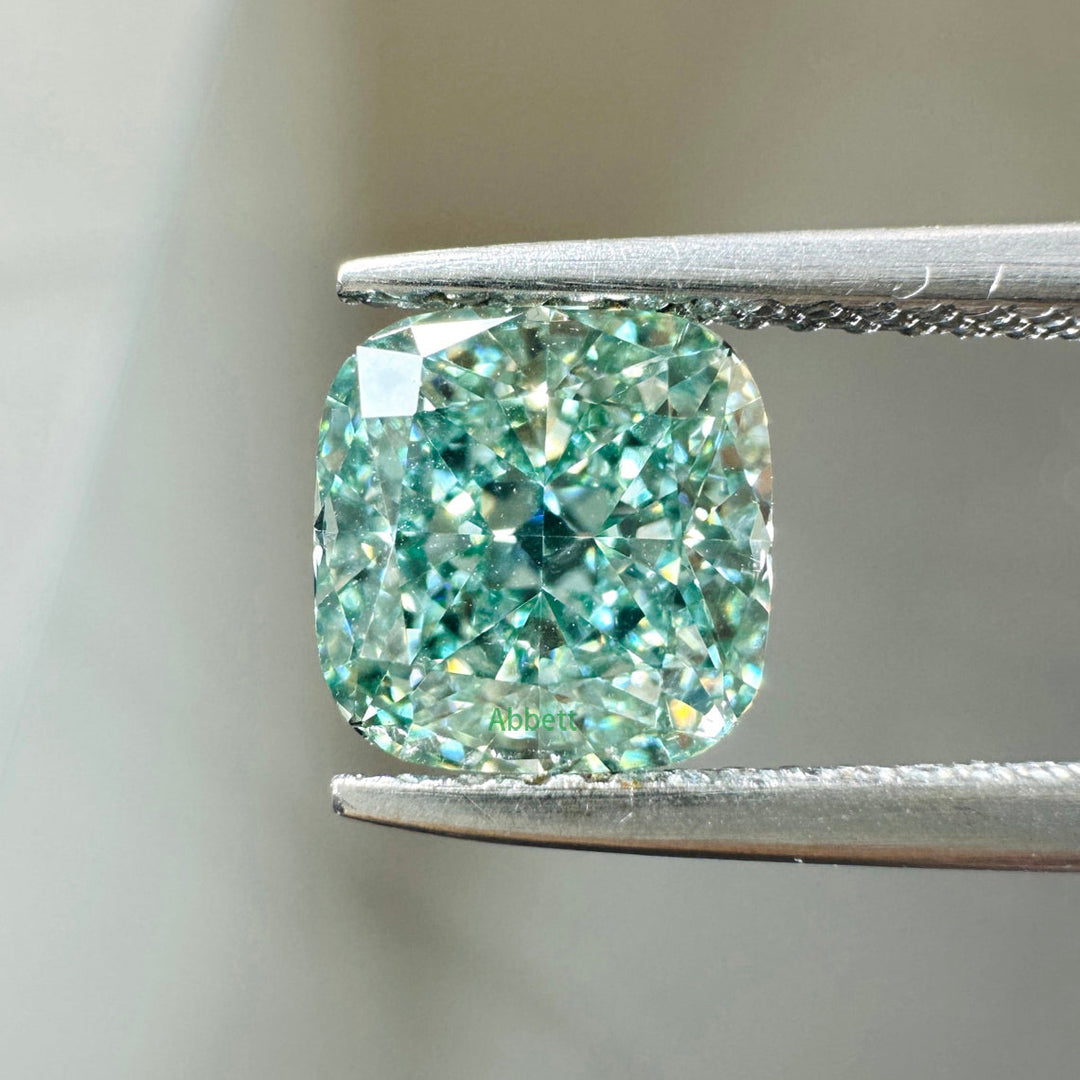 Cushion lab grown green diamond
