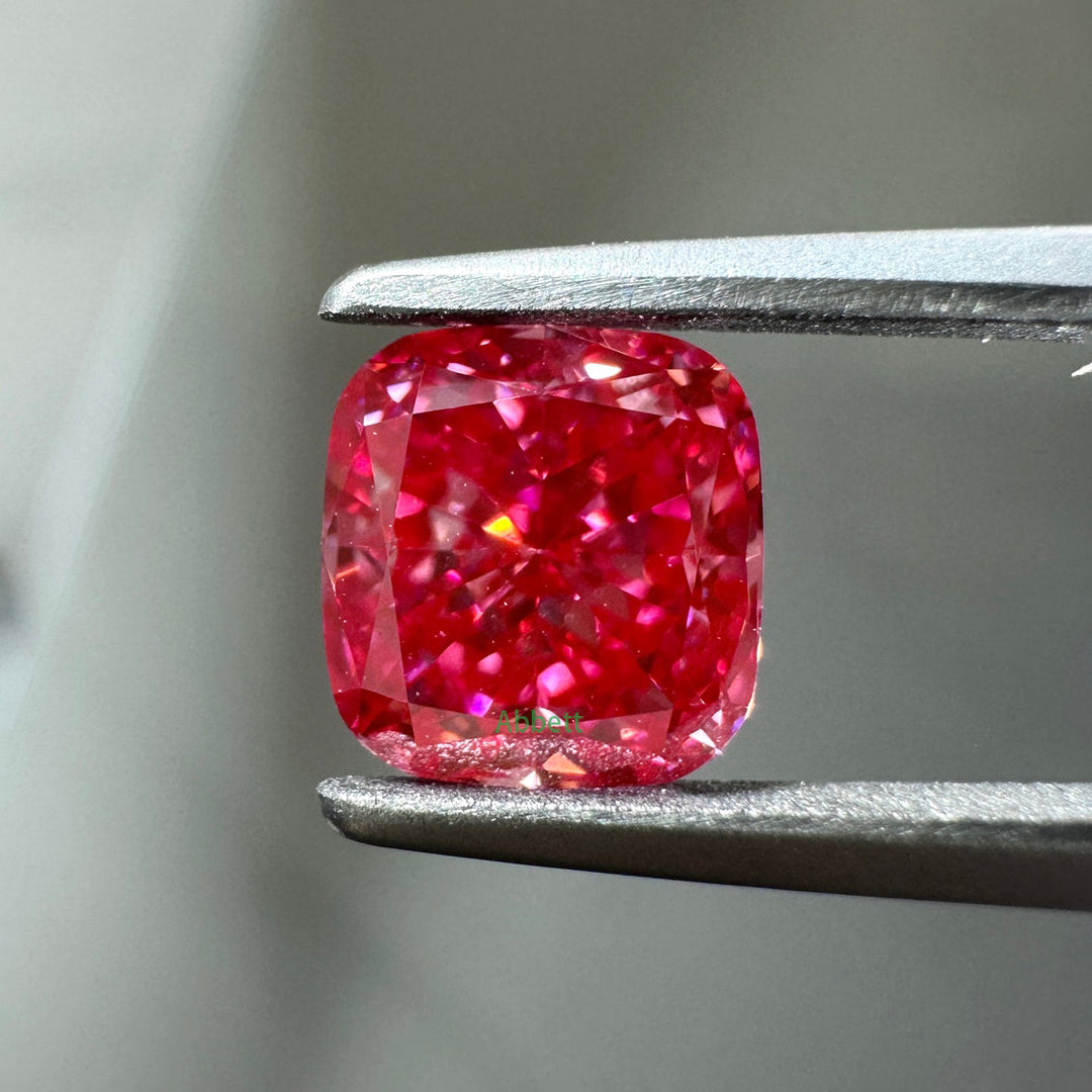 Cushion lab grown red diamond