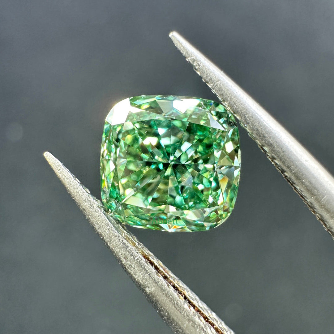 Cushion lab grown green diamond