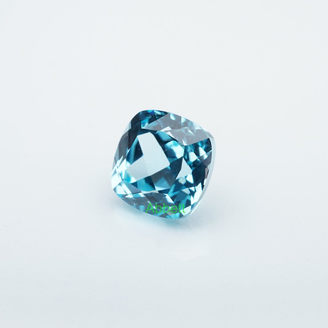 Cushion lab grown Santa Maria sapphire
