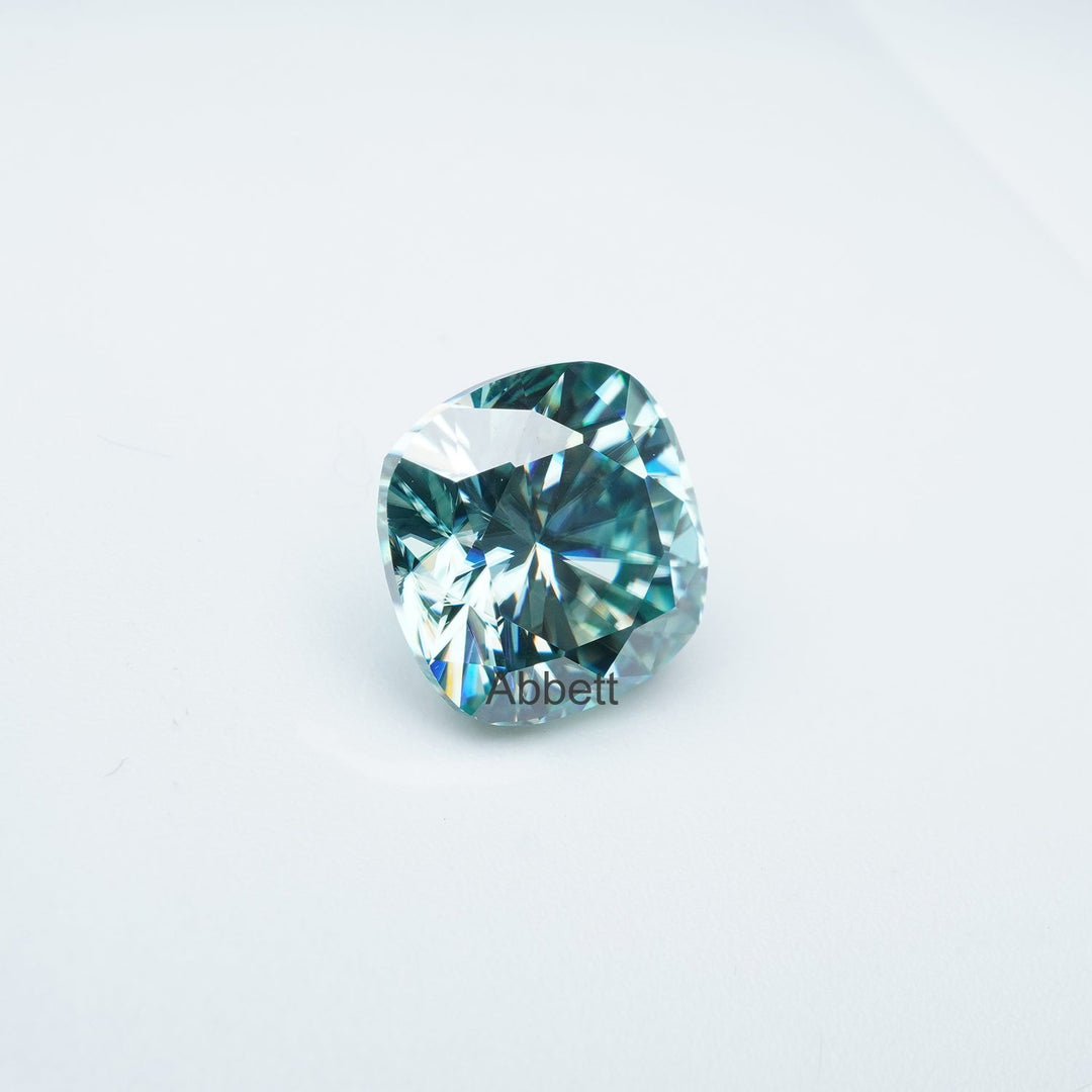 Cushion teal moissanite