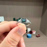 Dainty Emerald Cut Lab-Grown Alexandrite Micro-Halo Ring | 0.66ct Delicate Vintage Wedding Band