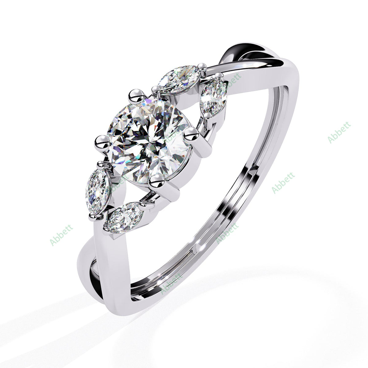 Vintage Round Twisted Engagement Ring — white gold product view