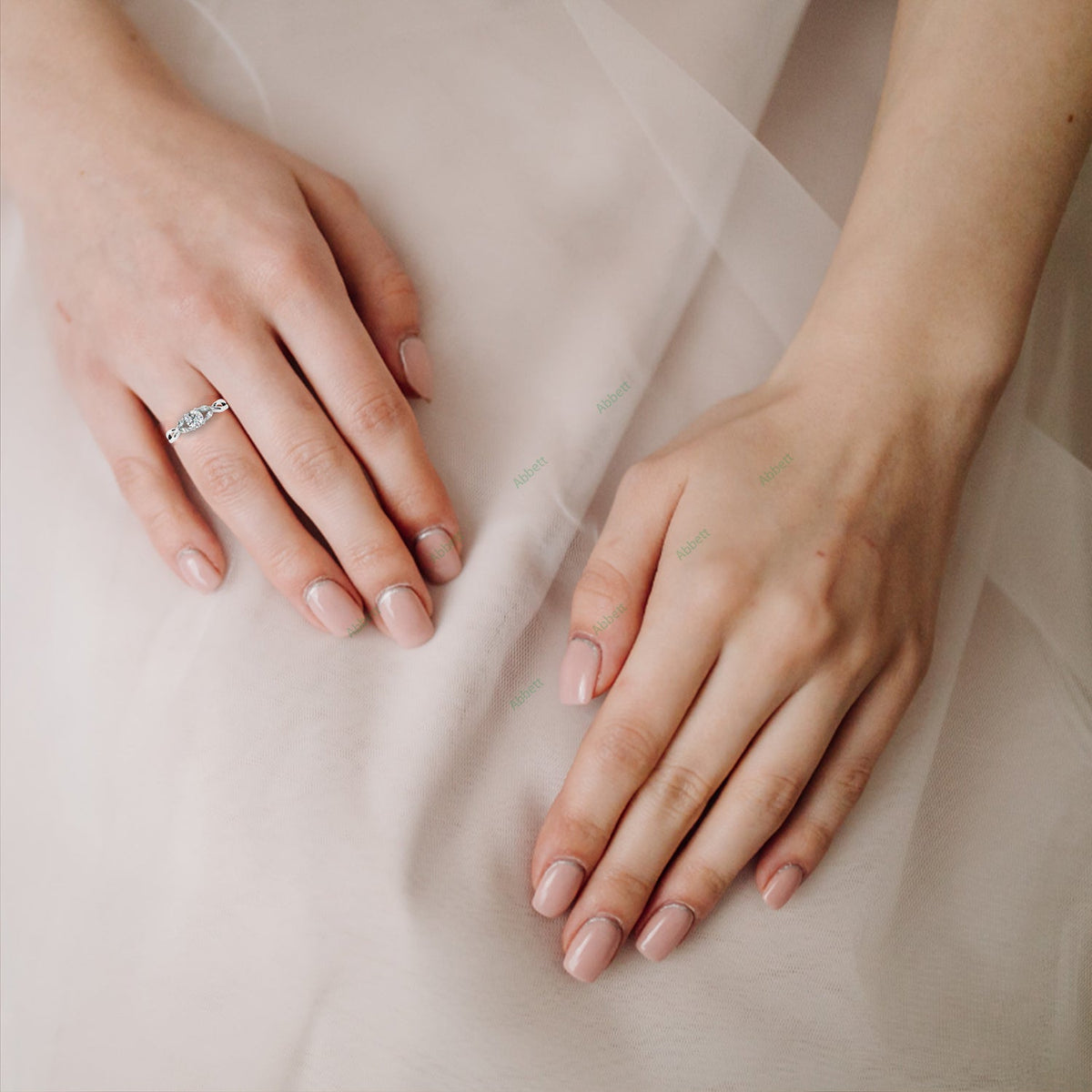Vintage Round Twisted Engagement Ring — worn on hand, model view 3