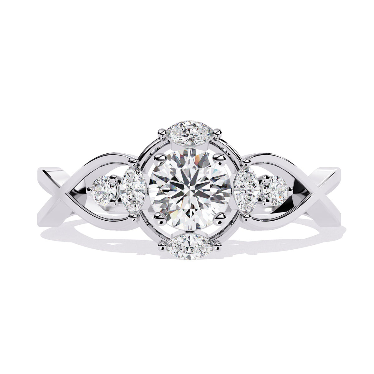 Vintage Round Side-Stone Twisted Engagement Ring — front product view