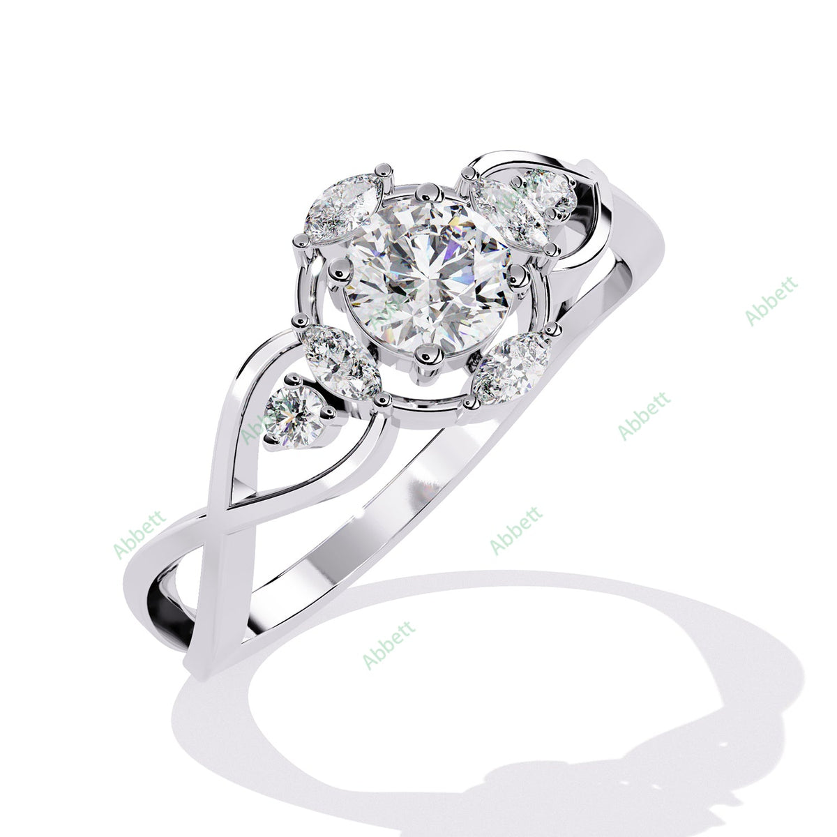 Vintage Round Side-Stone Twisted Engagement Ring — white gold product view