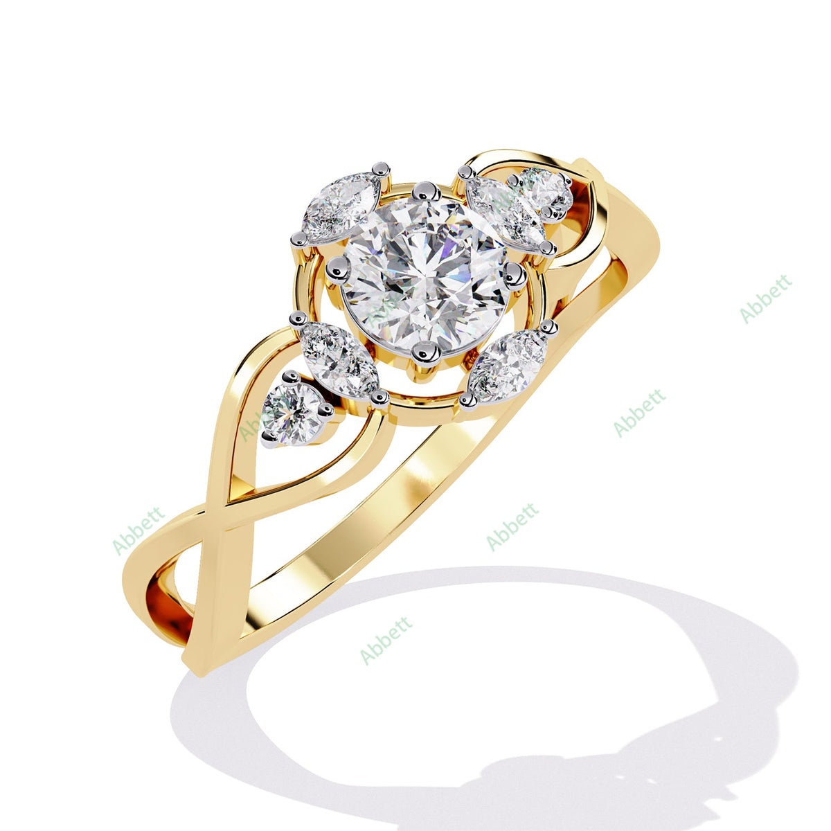 Vintage Round Side-Stone Twisted Engagement Ring — yellow gold product view