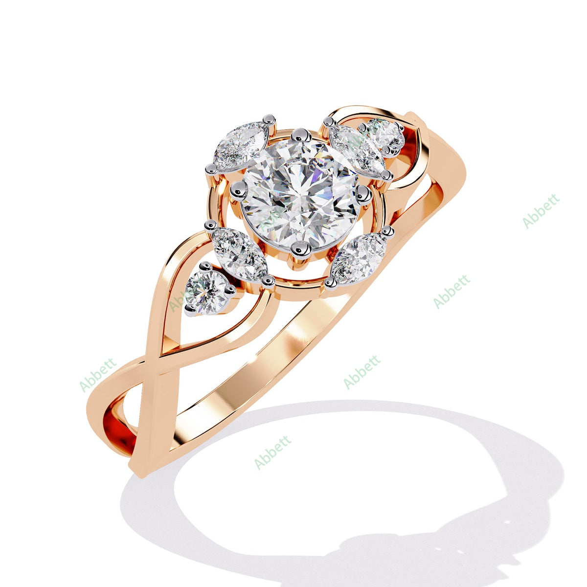 Vintage Round Side-Stone Twisted Engagement Ring — rose gold product view