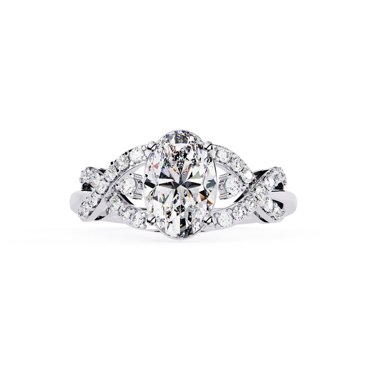Oval Pavé Twisted Engagement Ring — front product view