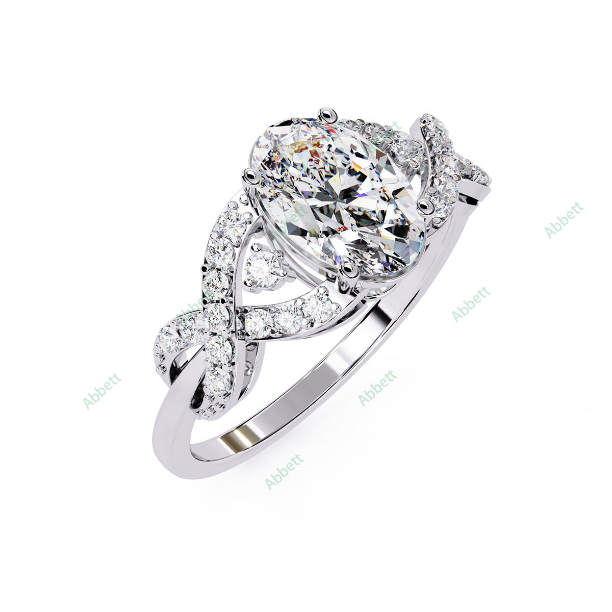 Oval Pavé Twisted Engagement Ring — white gold product view