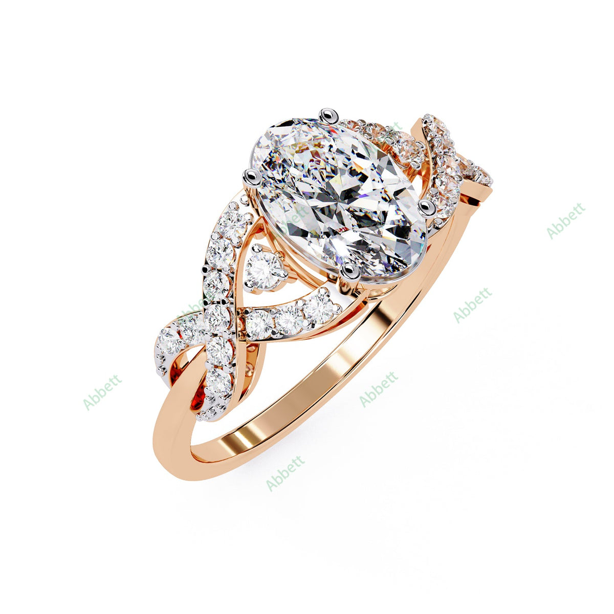 Oval Pavé Twisted Engagement Ring — rose gold product view