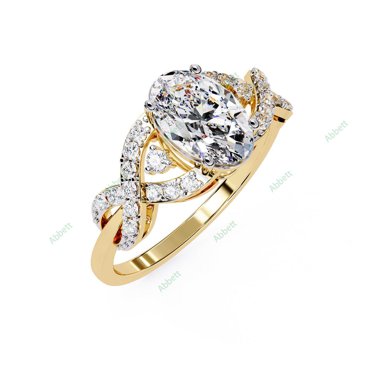 Oval Pavé Twisted Engagement Ring — yellow gold product view