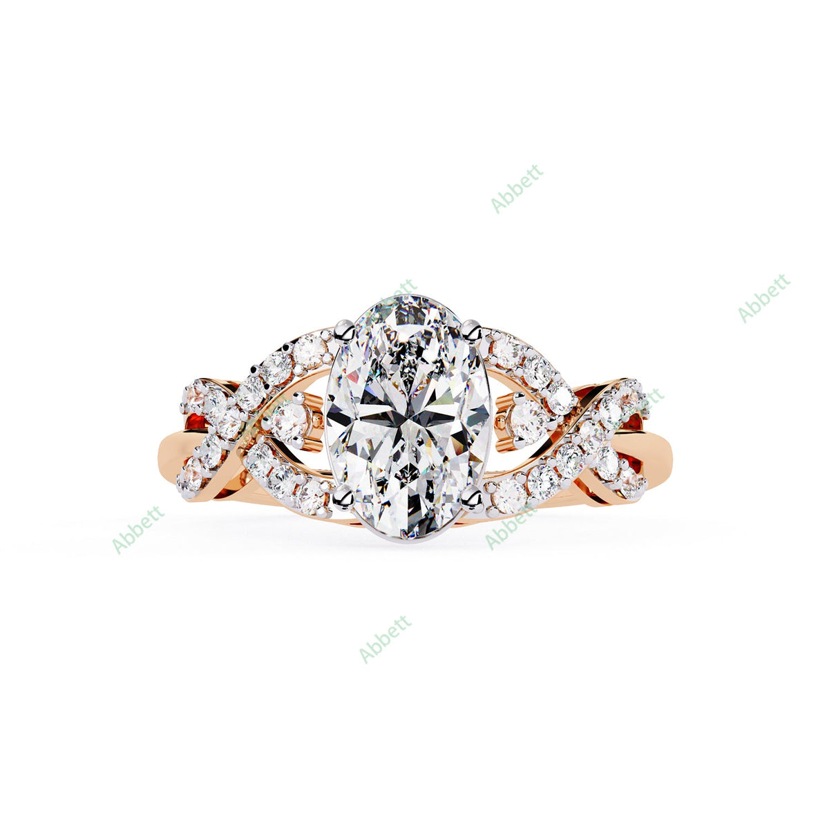 Oval Pavé Twisted Engagement Ring — product view 5