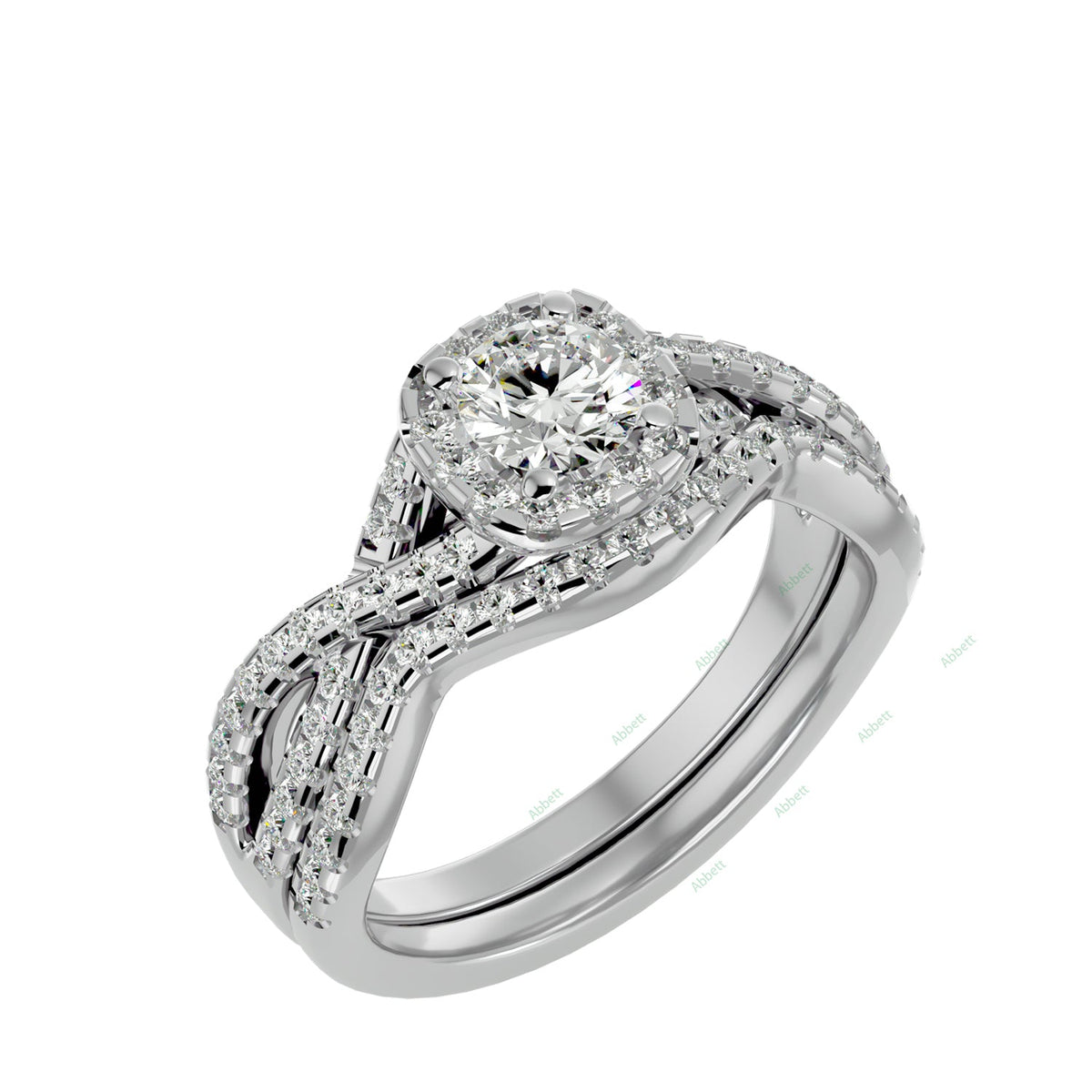 Nature-Inspired Round Twisted Bridal Ring Set — white gold product view