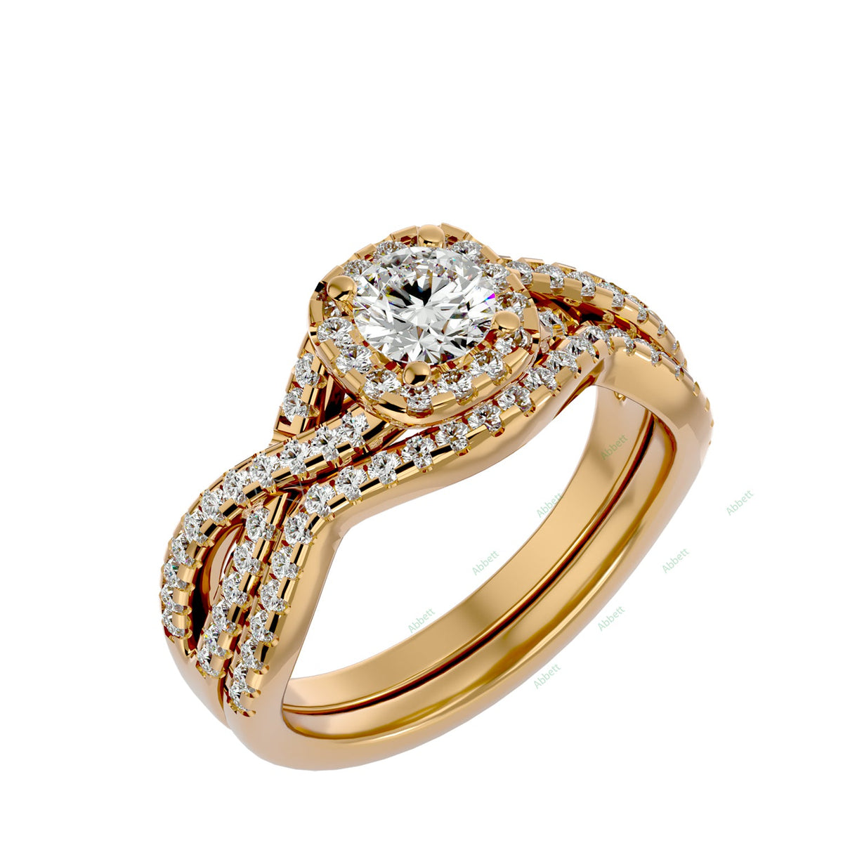 Nature-Inspired Round Twisted Bridal Ring Set — yellow gold product view