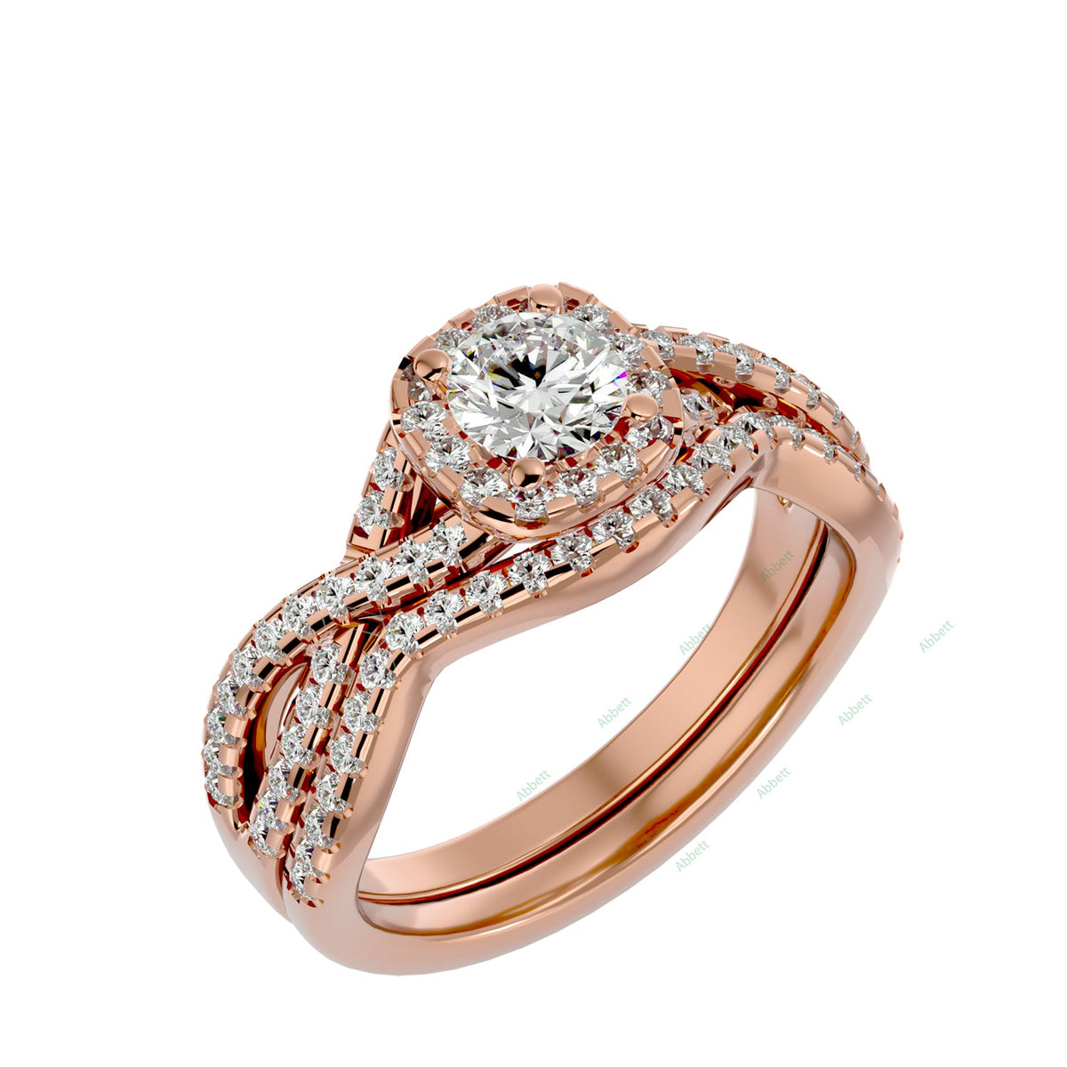 Nature-Inspired Round Twisted Bridal Ring Set — rose gold product view