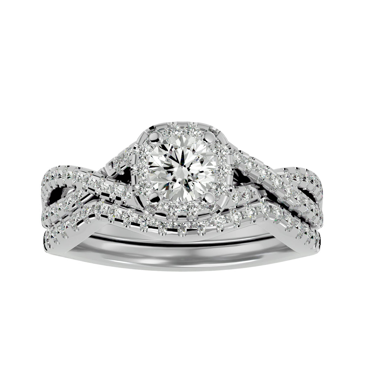 Nature-Inspired Round Twisted Bridal Ring Set — product view 4