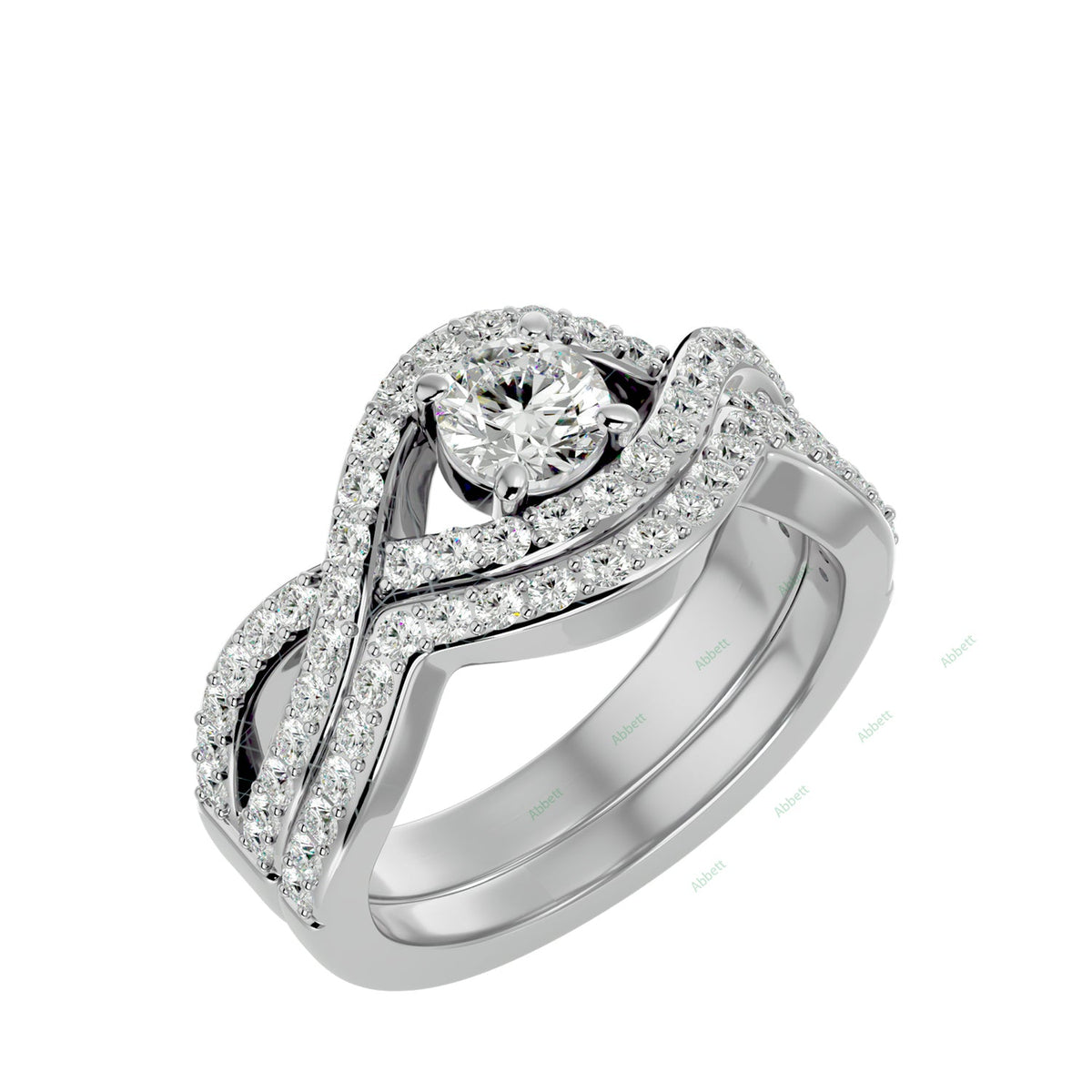 Statement Round Twisted Bridal Ring Set — white gold product view