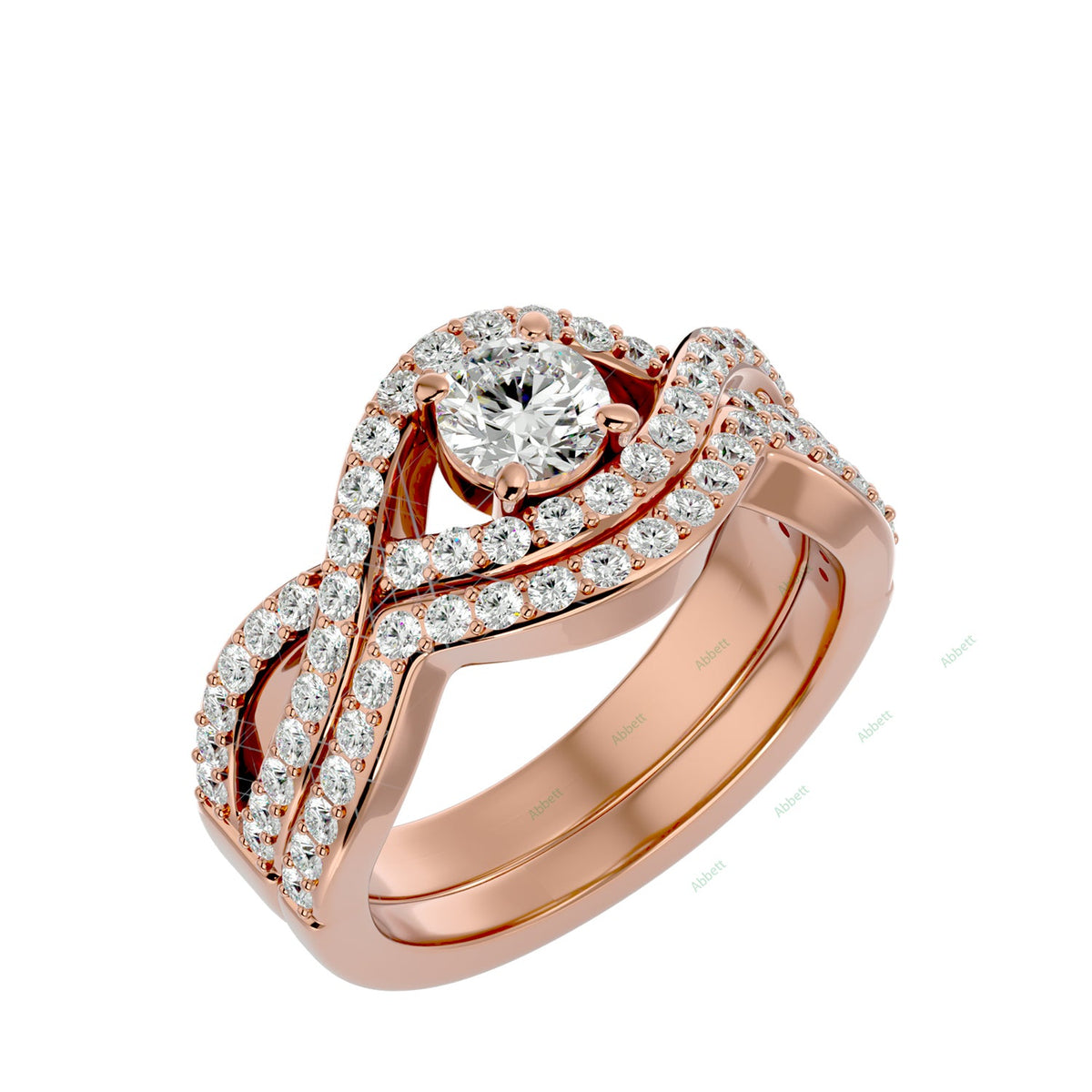 Statement Round Twisted Bridal Ring Set — rose gold product view