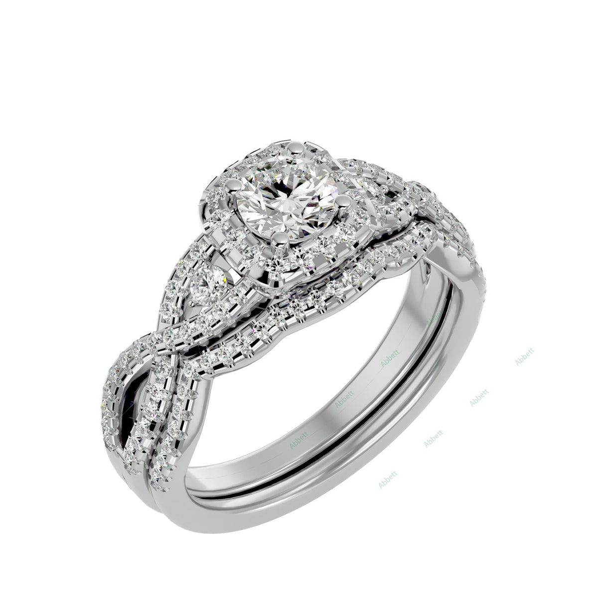Round Twisted Lab-Grown Diamond Bridal Ring Set — white gold product view