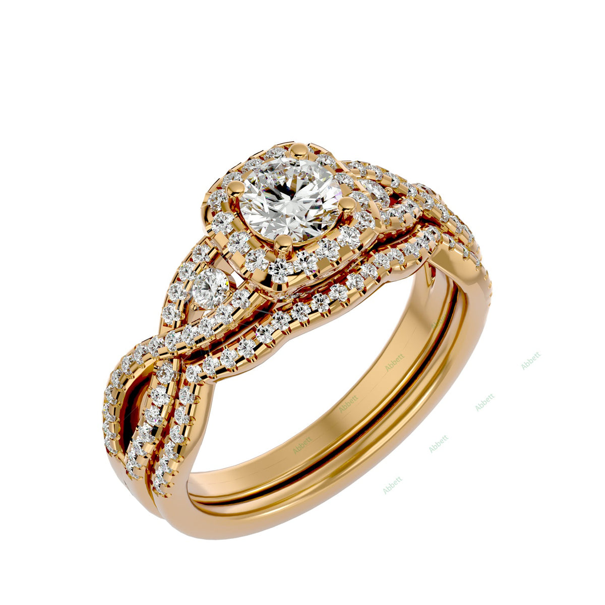 Round Twisted Lab-Grown Diamond Bridal Ring Set — yellow gold product view