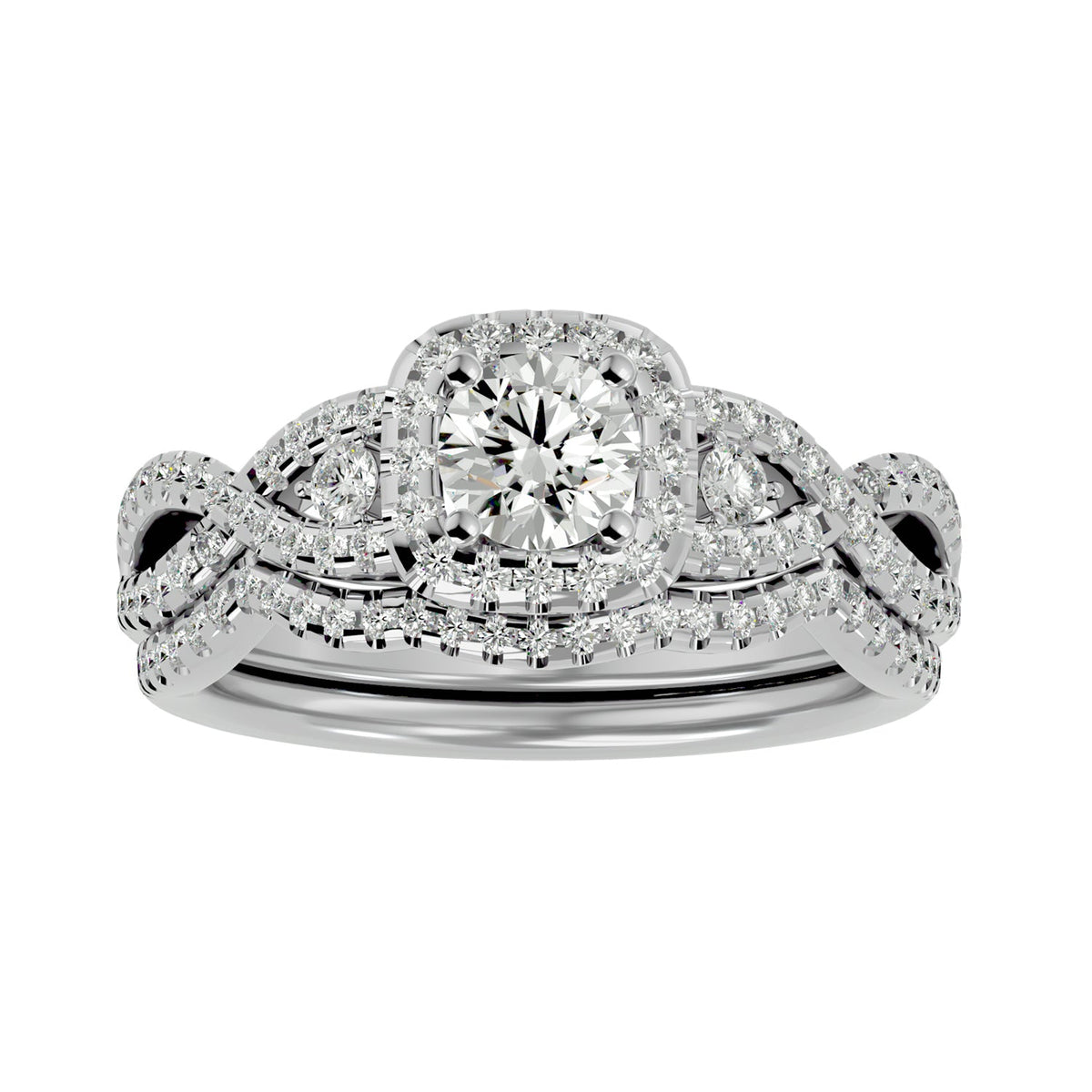 Round Twisted Lab-Grown Diamond Bridal Ring Set — front product view