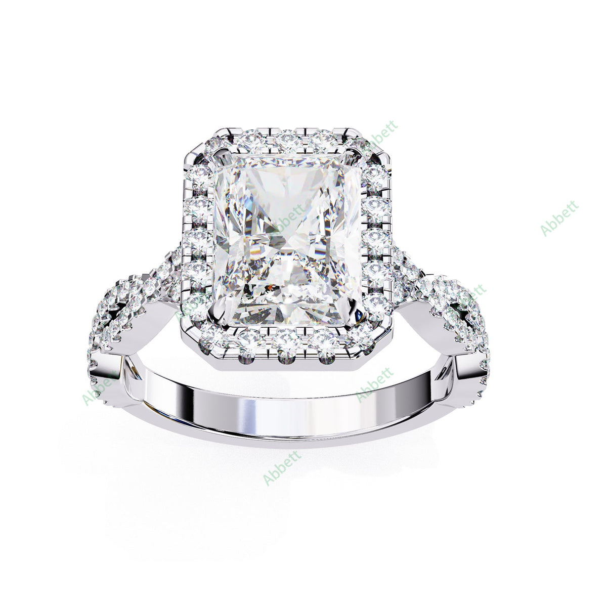 Radiant Halo Twisted Pavé Engagement Ring — white gold product view