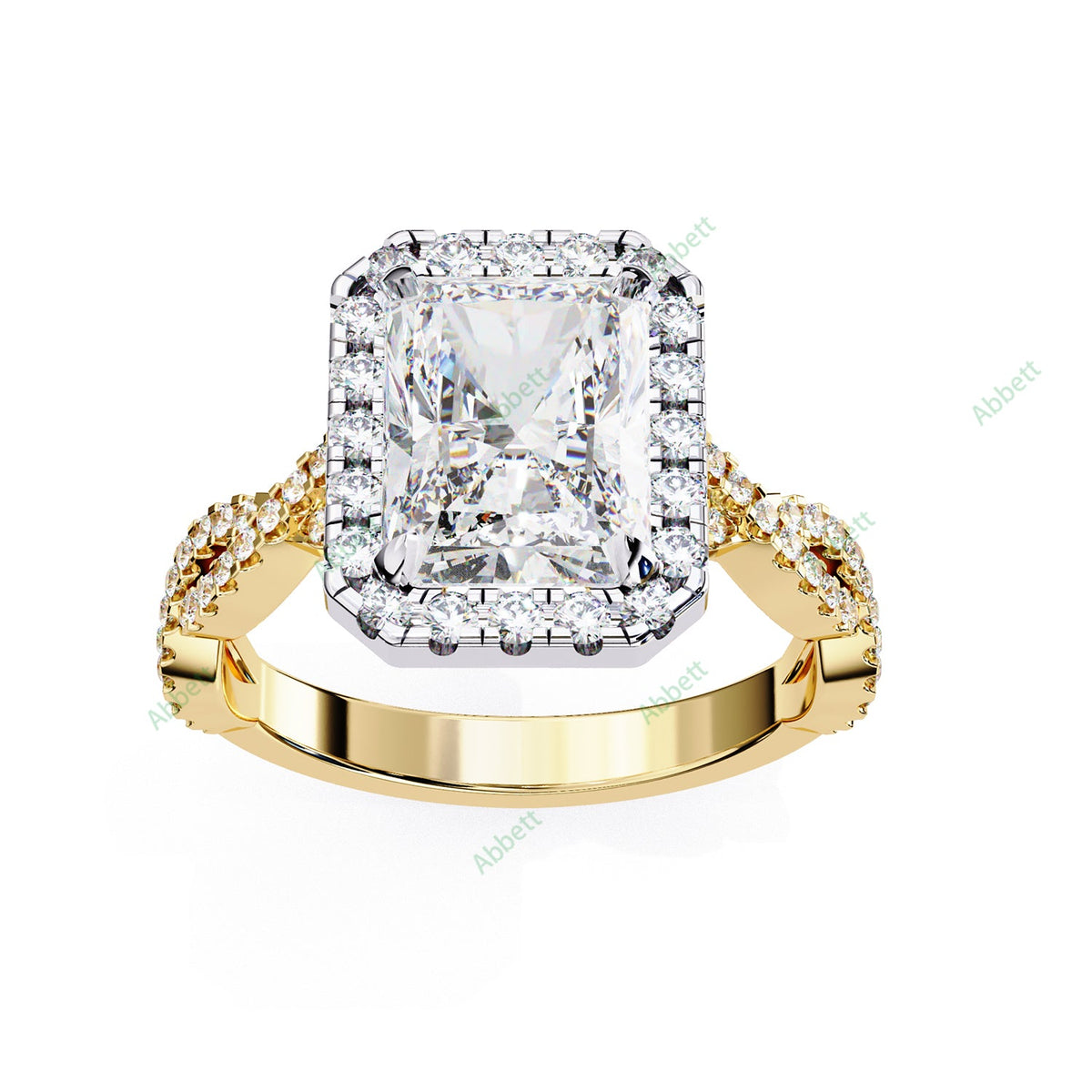 Radiant Halo Twisted Pavé Engagement Ring — yellow gold product view