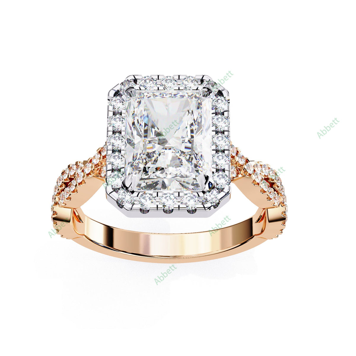 Radiant Halo Twisted Pavé Engagement Ring — rose gold product view