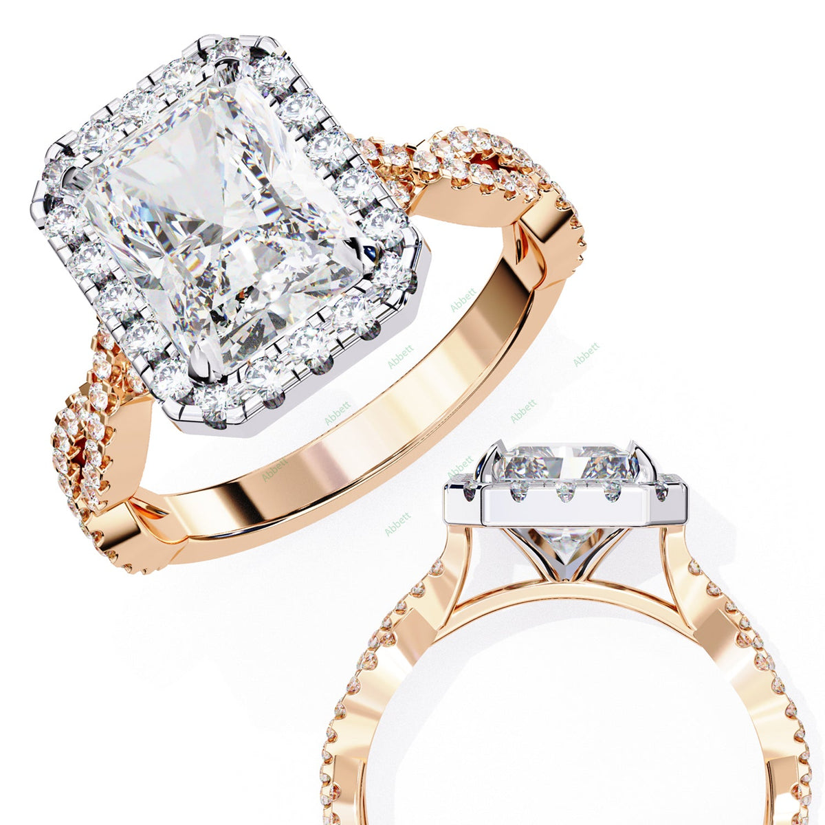 Radiant Halo Twisted Pavé Engagement Ring — product view 13