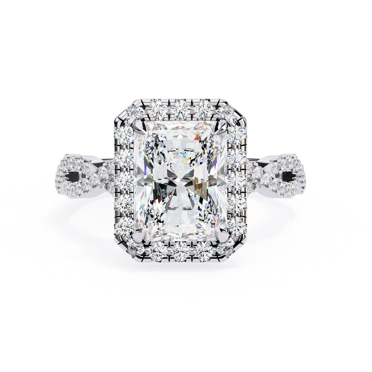 Radiant Halo Twisted Pavé Engagement Ring — front product view