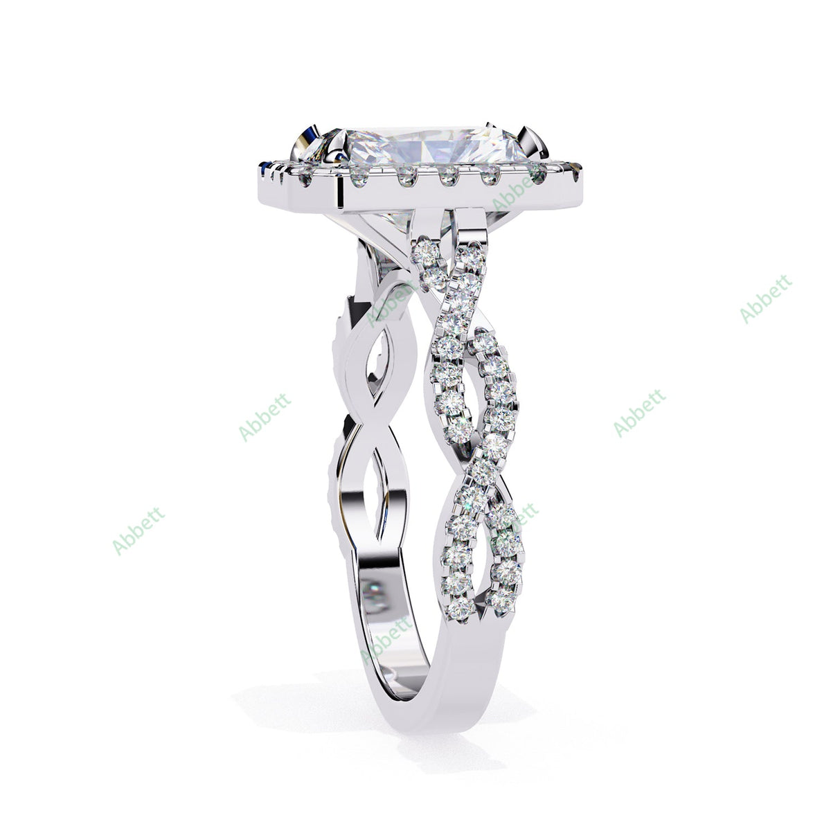 Radiant Halo Twisted Pavé Engagement Ring — product view 9