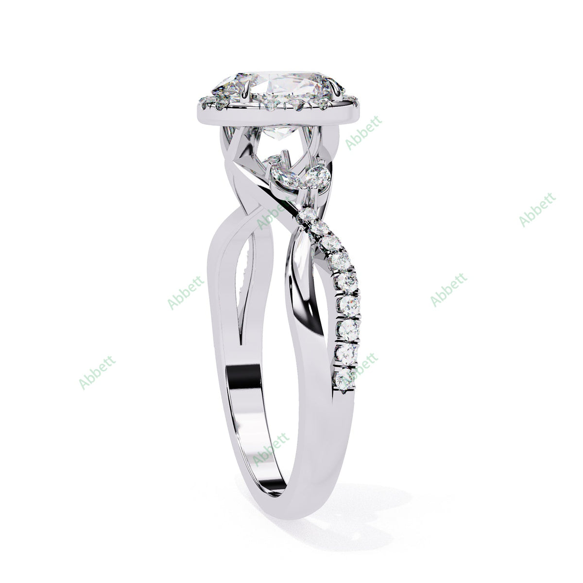 Oval Halo Twisted Pavé Engagement Ring — product view 10