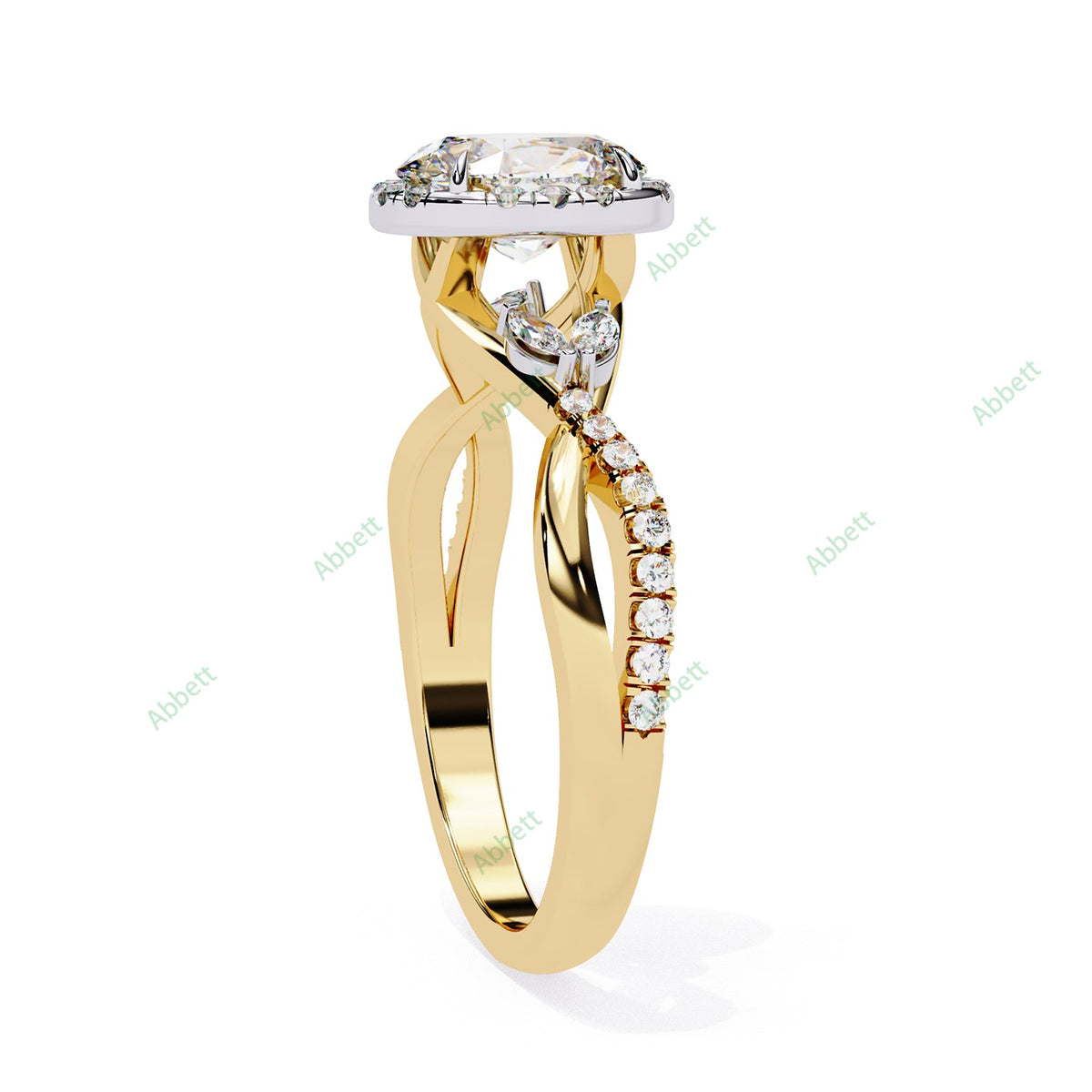 Oval Halo Twisted Pavé Engagement Ring — product view 11