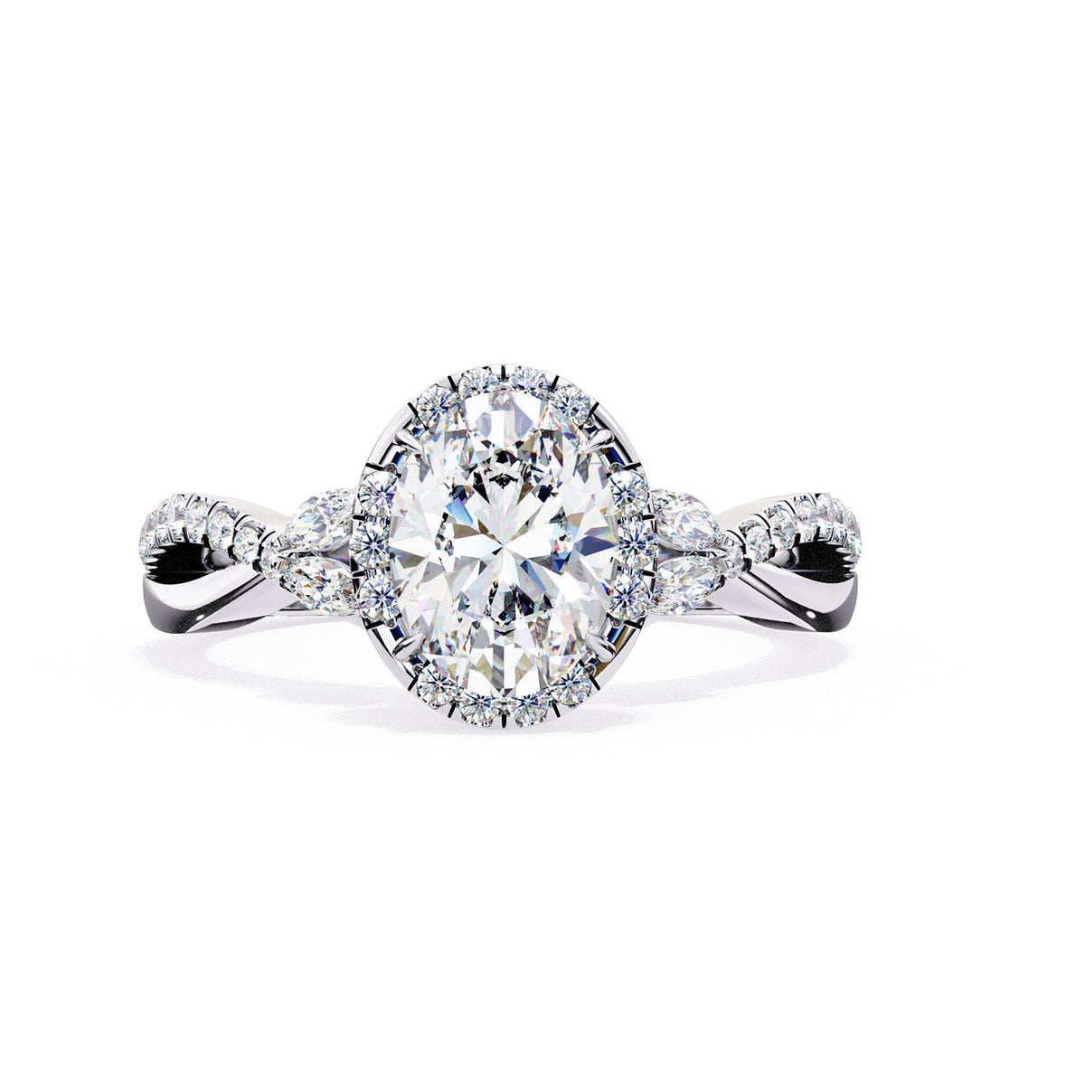 Oval Halo Twisted Pavé Engagement Ring — front product view