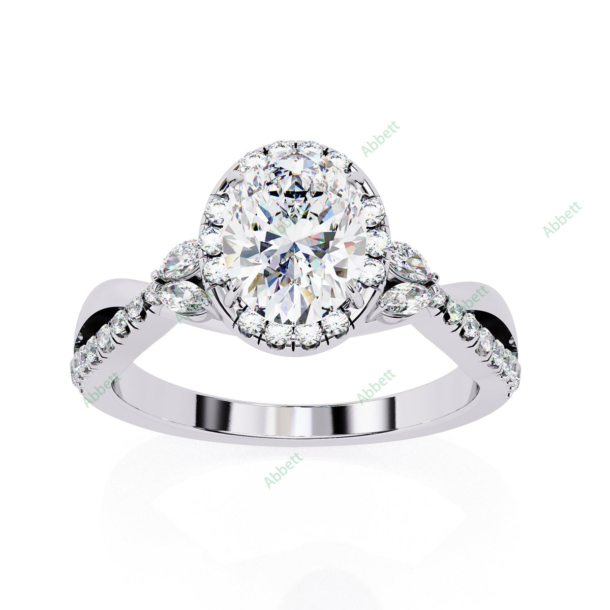 Oval Halo Twisted Pavé Engagement Ring — white gold product view