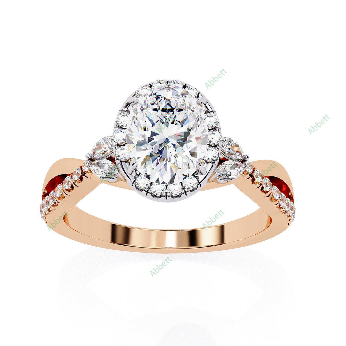 Oval Halo Twisted Pavé Engagement Ring — rose gold product view