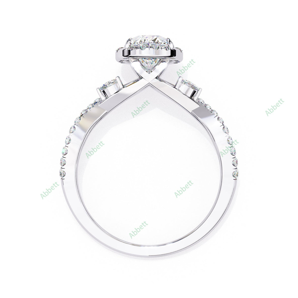 Oval Halo Twisted Pavé Engagement Ring — product view 5