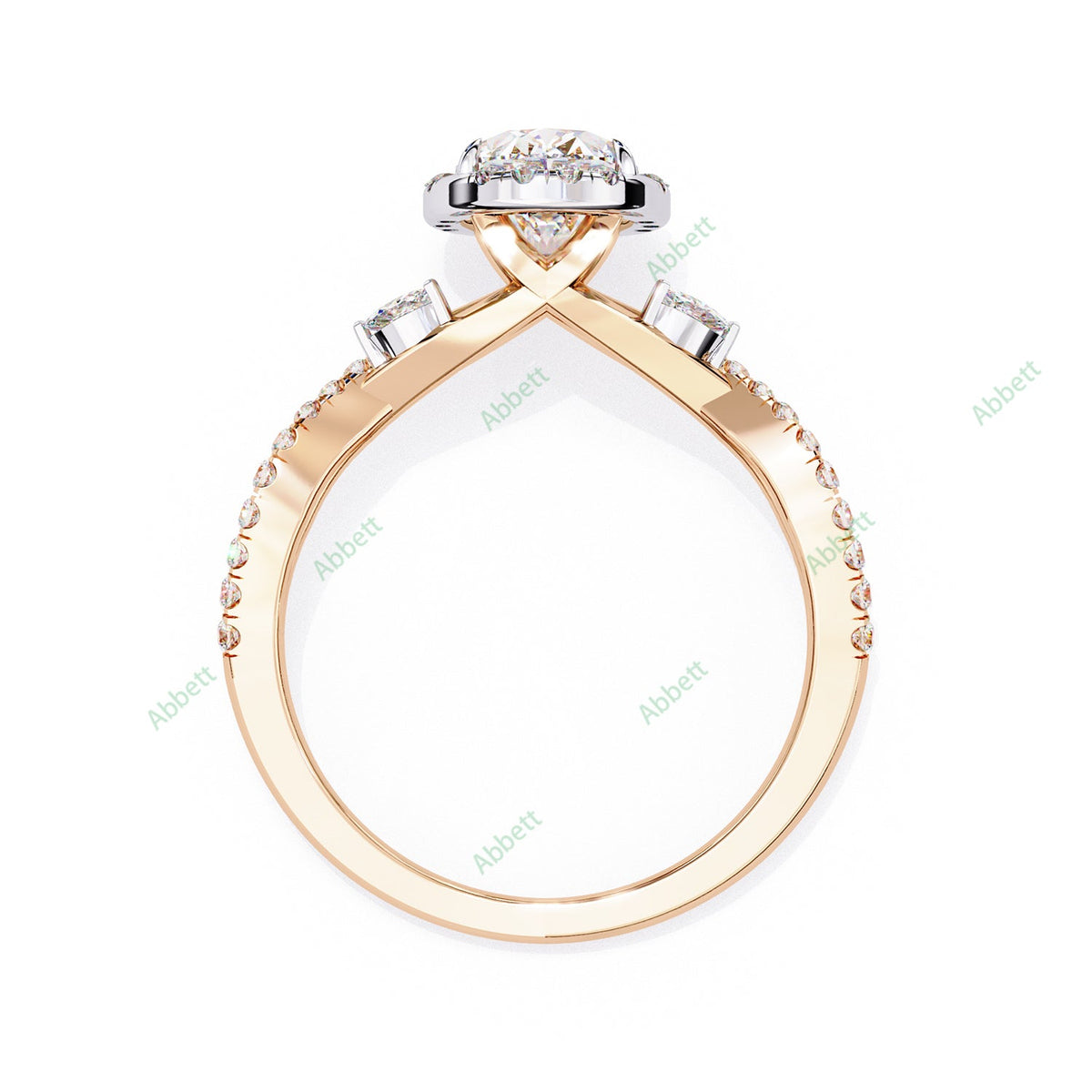 Oval Halo Twisted Pavé Engagement Ring — product view 6