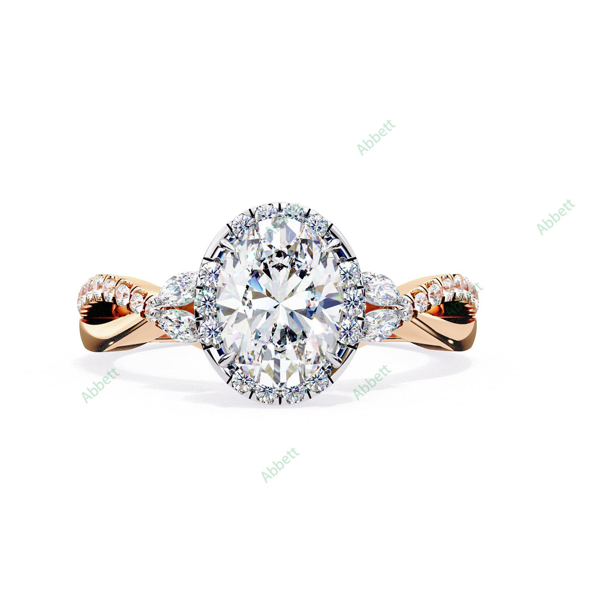 Oval Halo Twisted Pavé Engagement Ring — product view 7