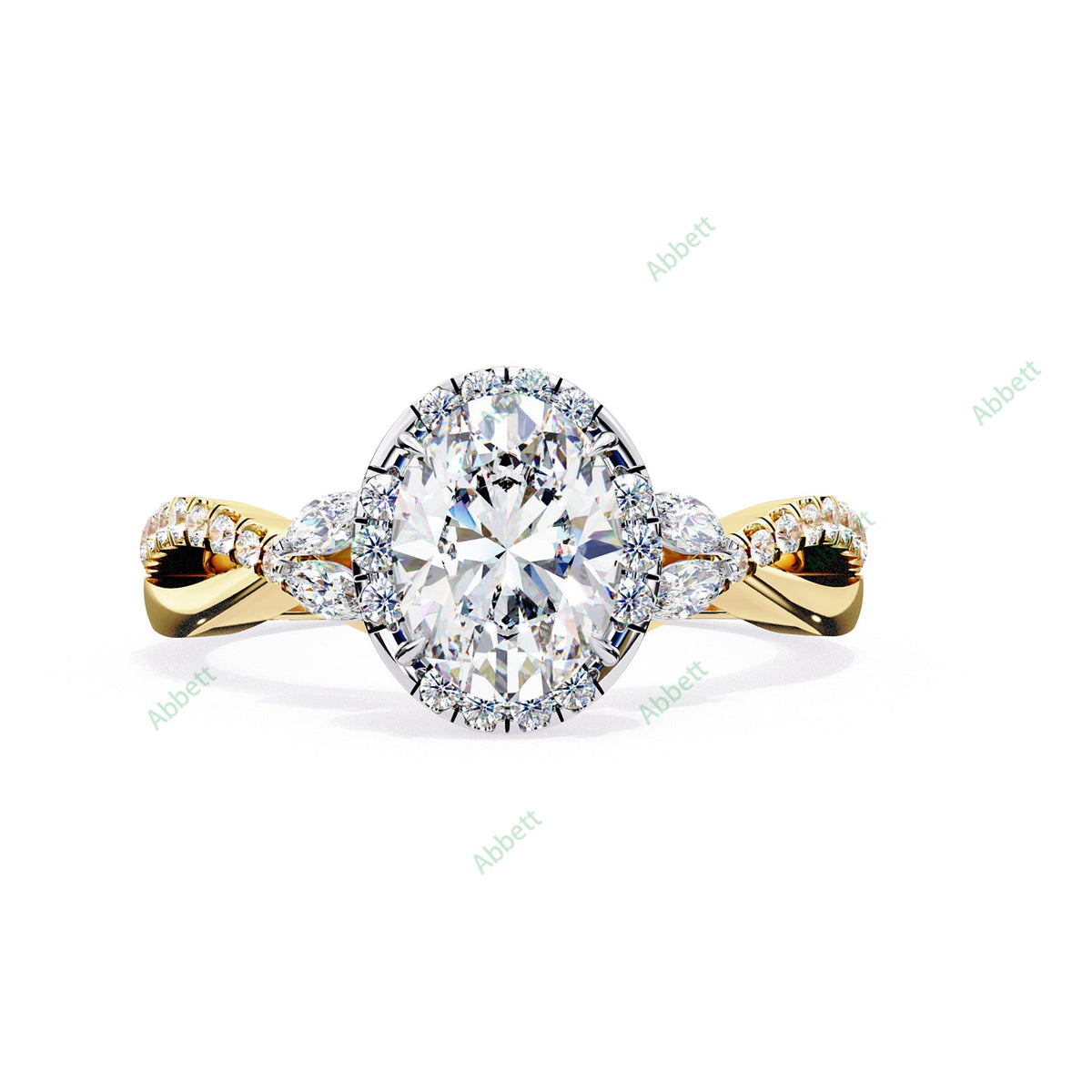 Oval Halo Twisted Pavé Engagement Ring — yellow gold product view