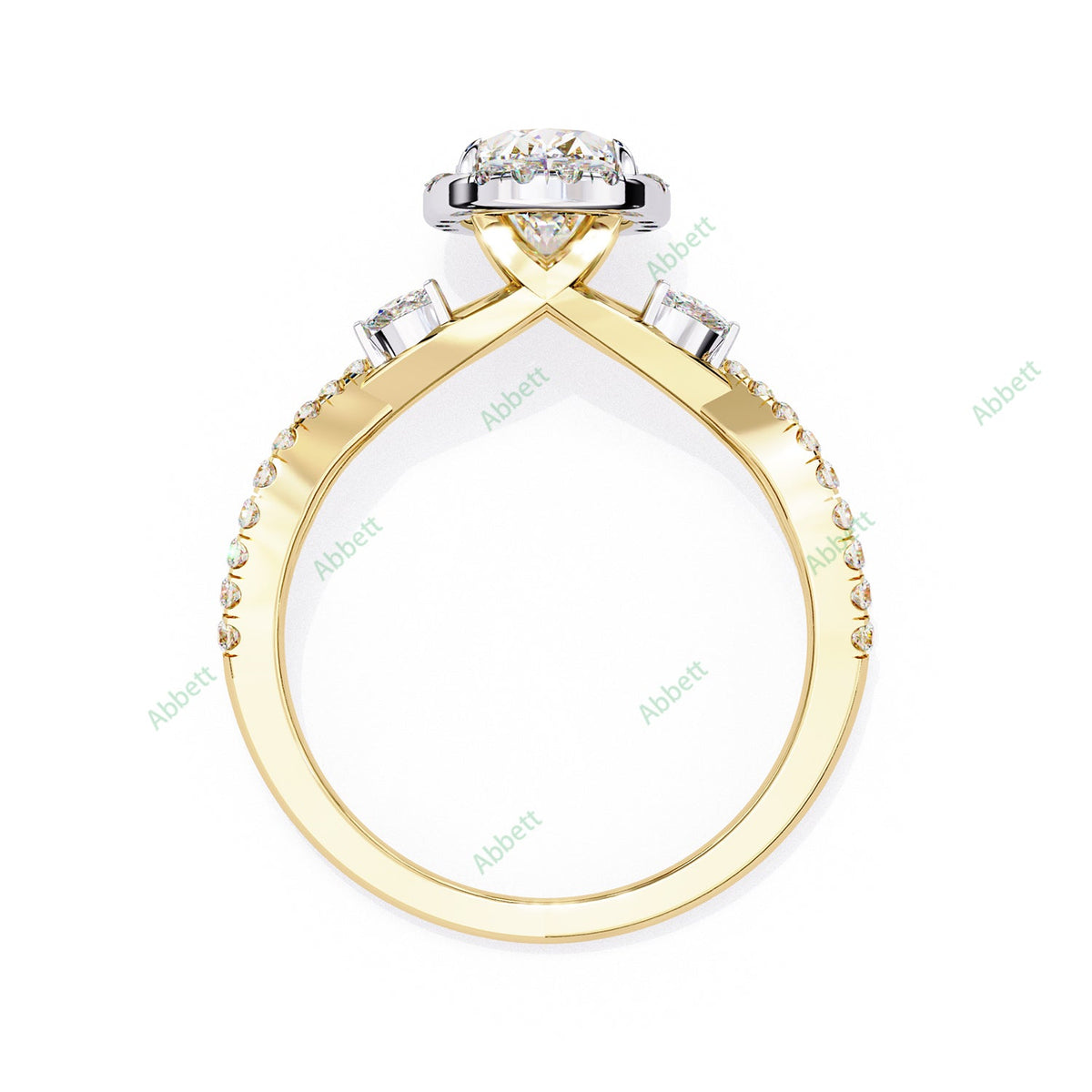 Oval Halo Twisted Pavé Engagement Ring — product view 9