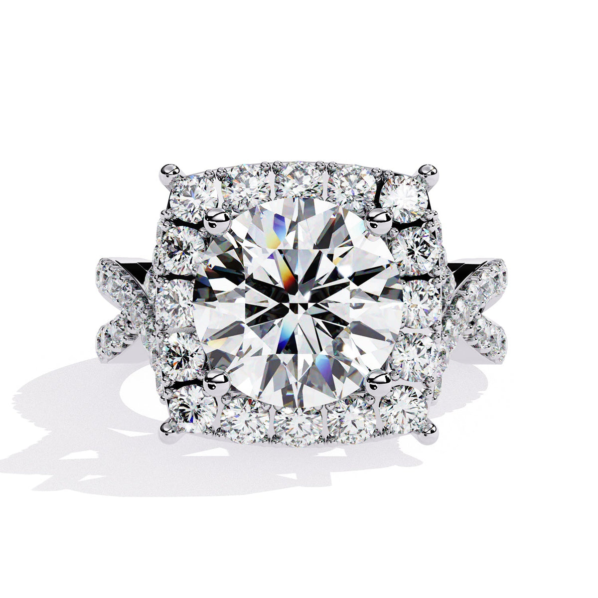 Round Halo Twisted Pavé Engagement Ring — front product view