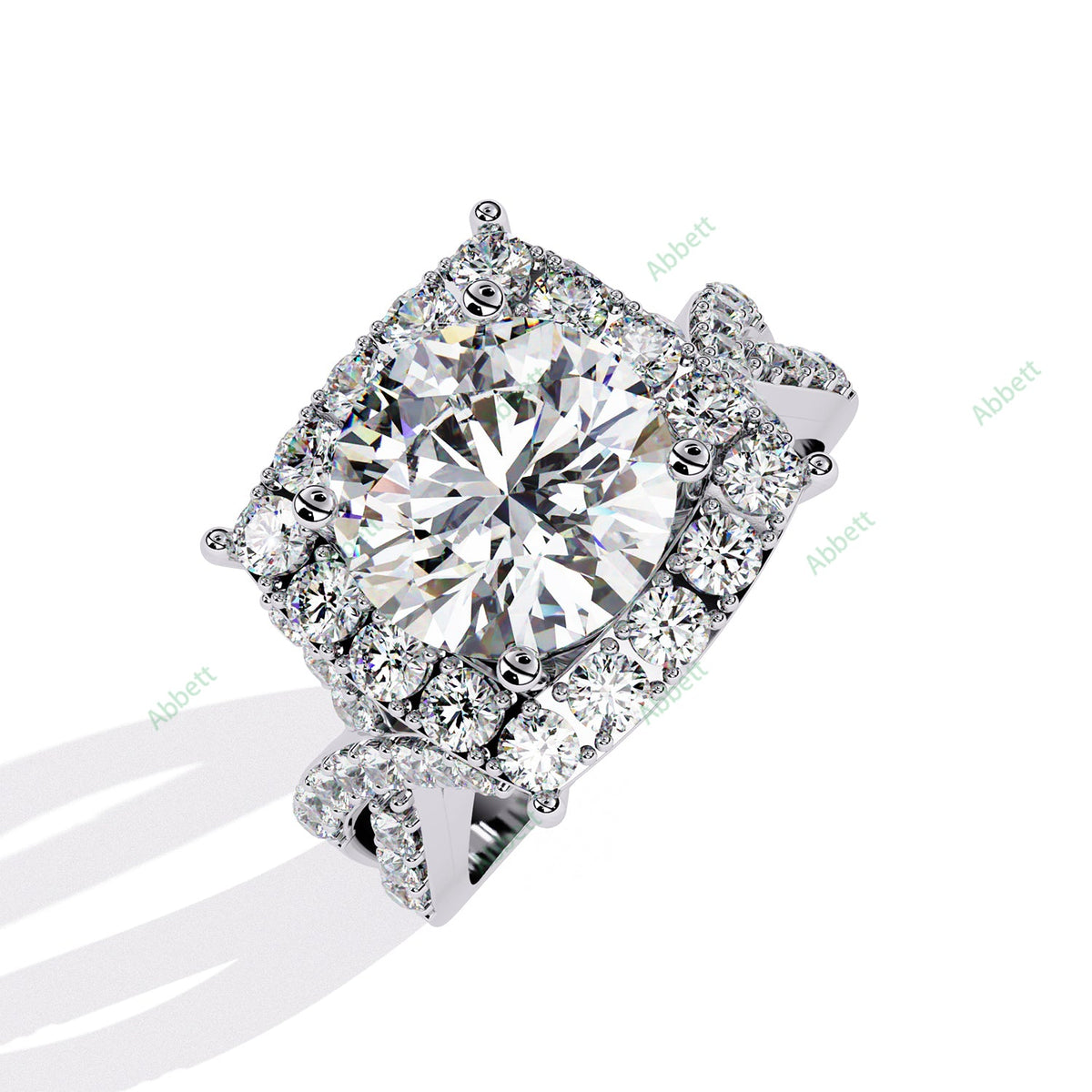 Round Halo Twisted Pavé Engagement Ring — white gold product view