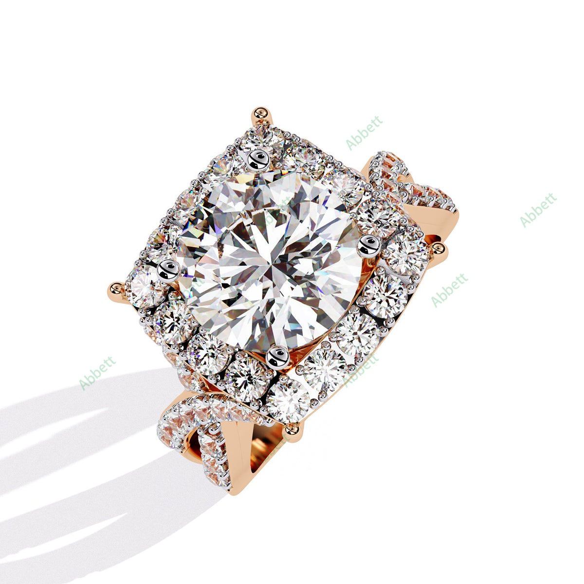 Round Halo Twisted Pavé Engagement Ring — rose gold product view
