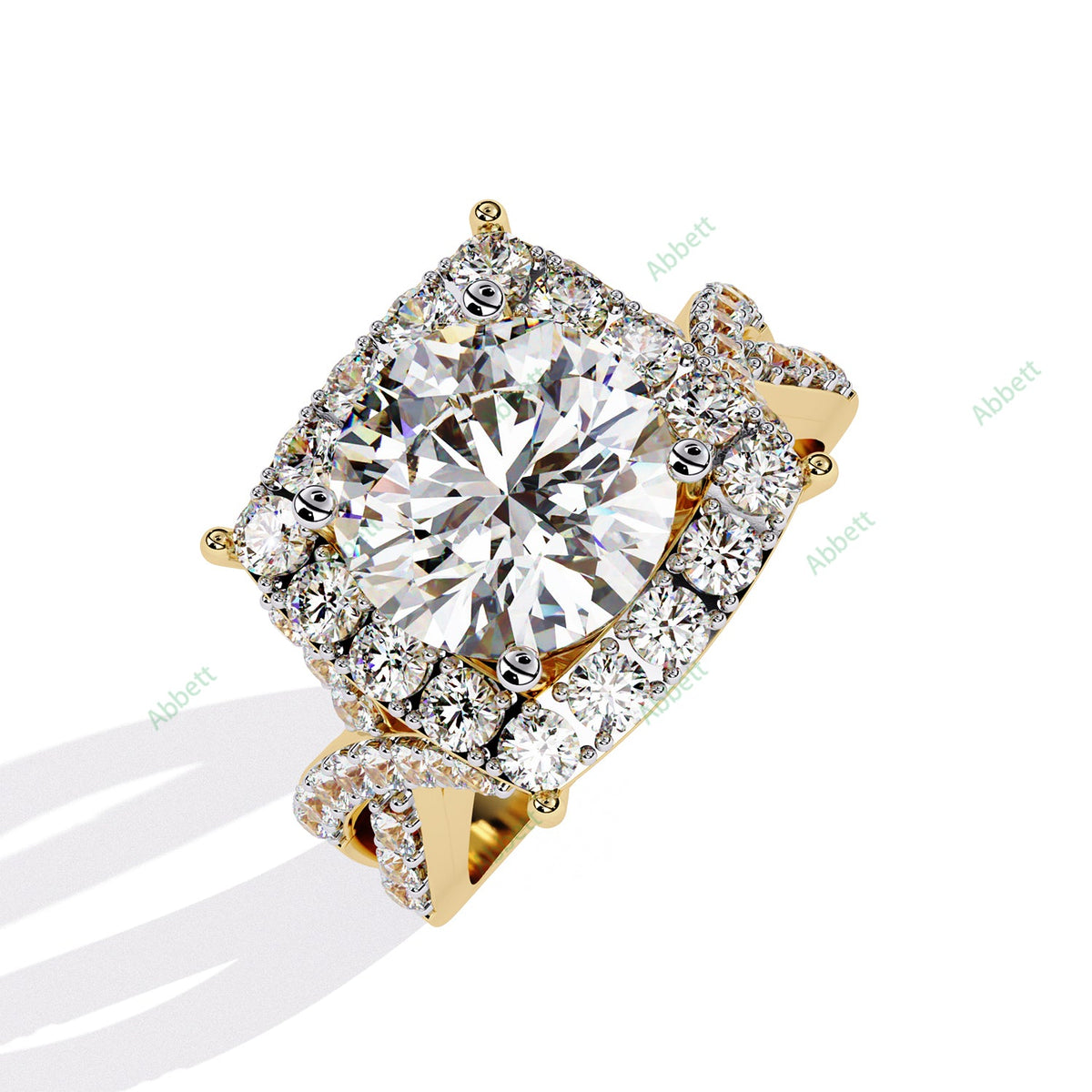 Round Halo Twisted Pavé Engagement Ring — yellow gold product view