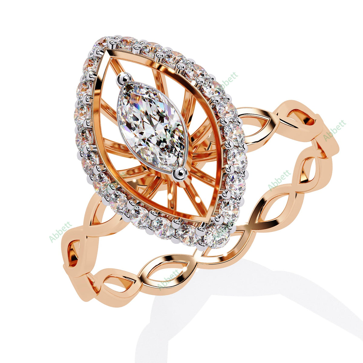 Marquise Halo Twisted Engagement Ring — rose gold product view